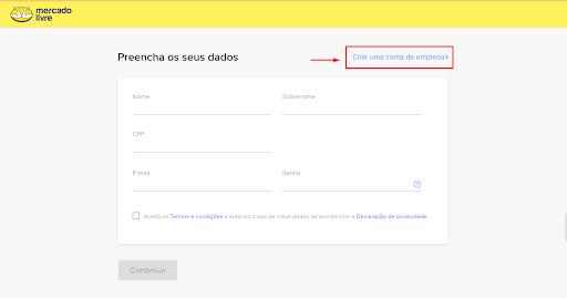 Criar uma conta de empresa no Mercado Livre