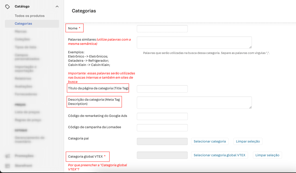 Categorias VTEX